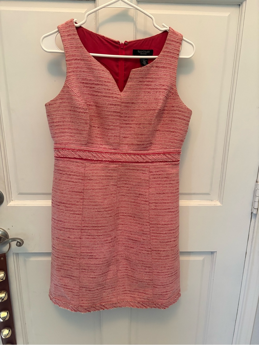 White House Black Market Pink Tweed V-Neck Sheath Dress